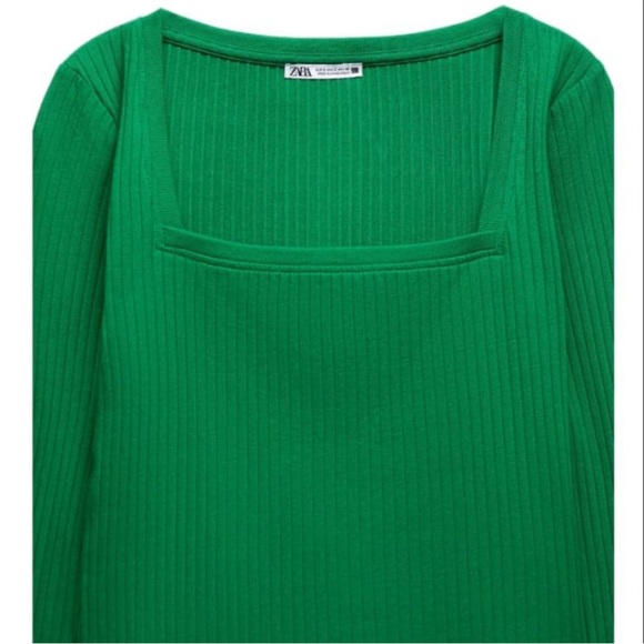 ZARA SQUARE NECK SHIRT GREEN 0962/155/500 LONG SLEEVE TOP - Picture 11 of 14